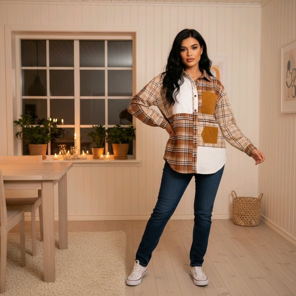 Plaid Button-Up Shirt with Pockets